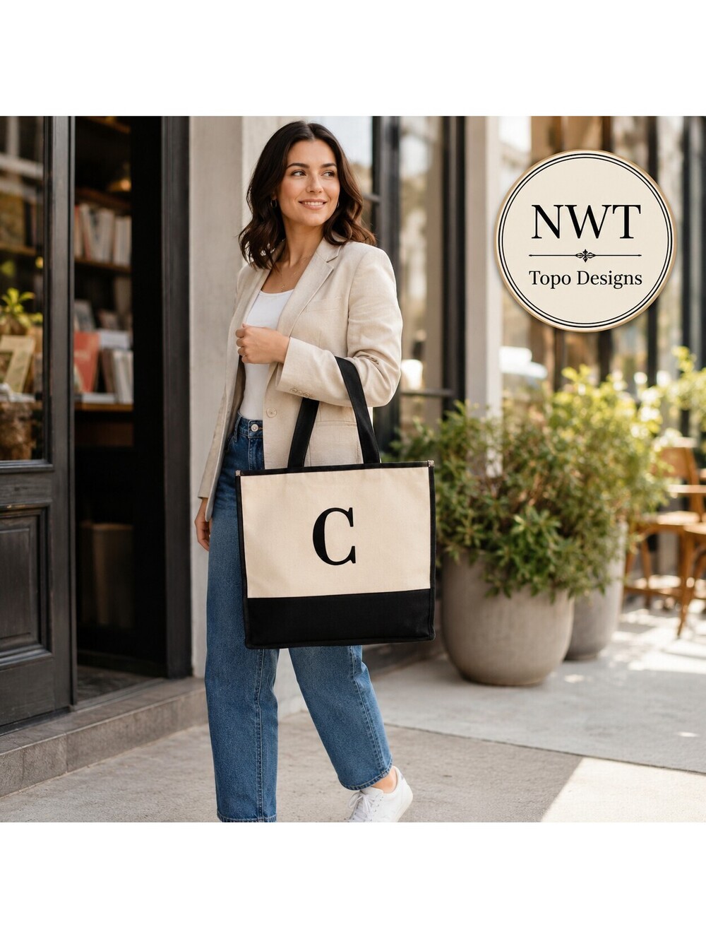 New With Tags | Topo Designs | Design Canvas Tote Bag Cream & Black